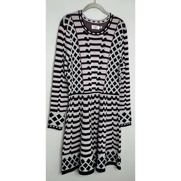 Eliza J Women’s Scoop Neck Fit & Flare Printed Sweater Dress Size XL - Picture 2 of 7